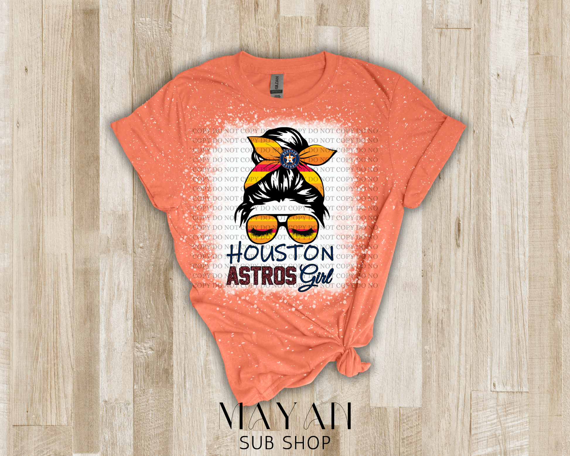 Astros Girl Messy Bun Bleached Shirt - Mayan Sub Shop