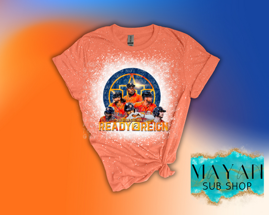 Ready 2 reign in heather orange bleached shirt. -Mayan Sub Shop