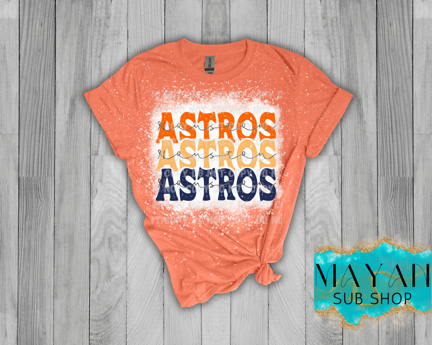 Astros Stacked Bleached Shirt - Mayan Sub Shop
