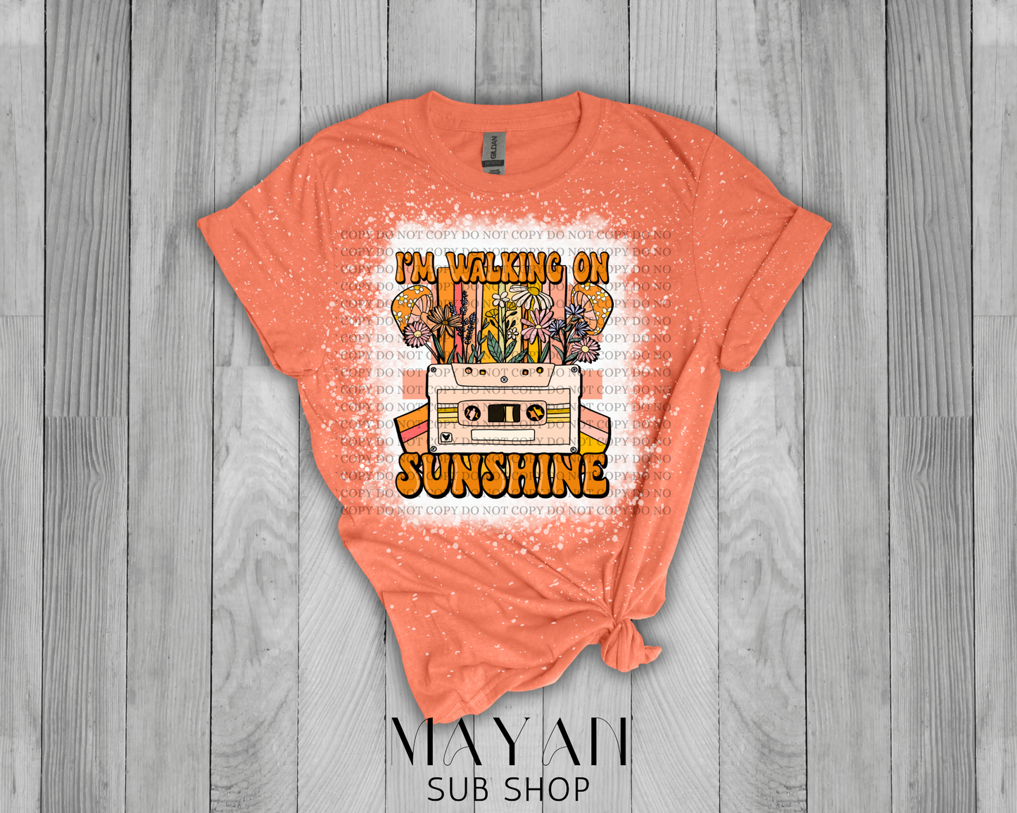 Walking on sunshine in heather orange bleached shirt. - Mayan Sub Shop
