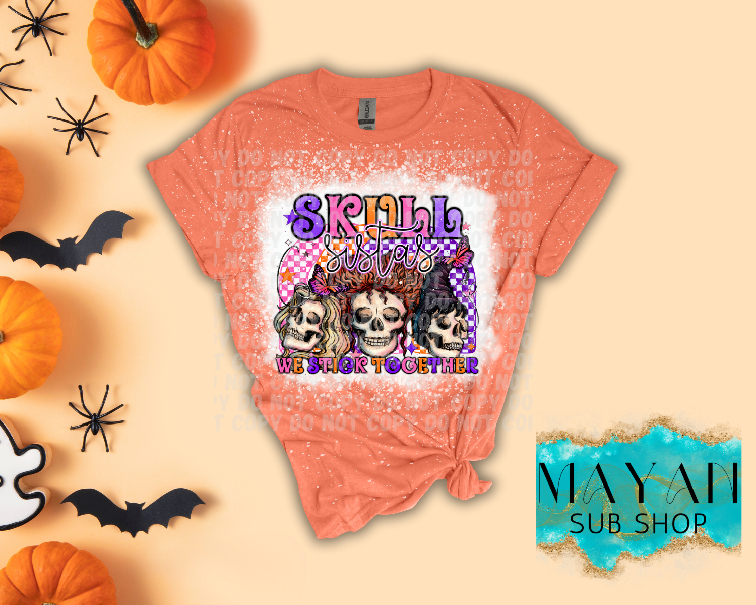 Skull Sistas Bleached Shirt - Mayan Sub Shop