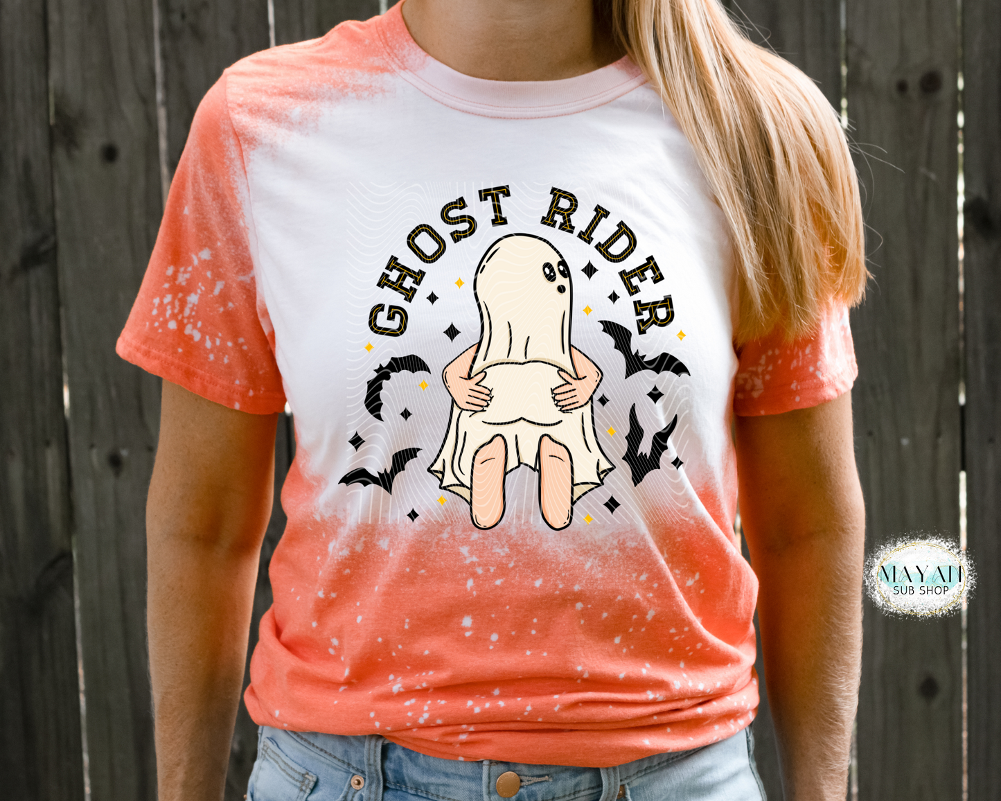 Ghost rider heather orange bleached tee. -Mayan Sub Shop