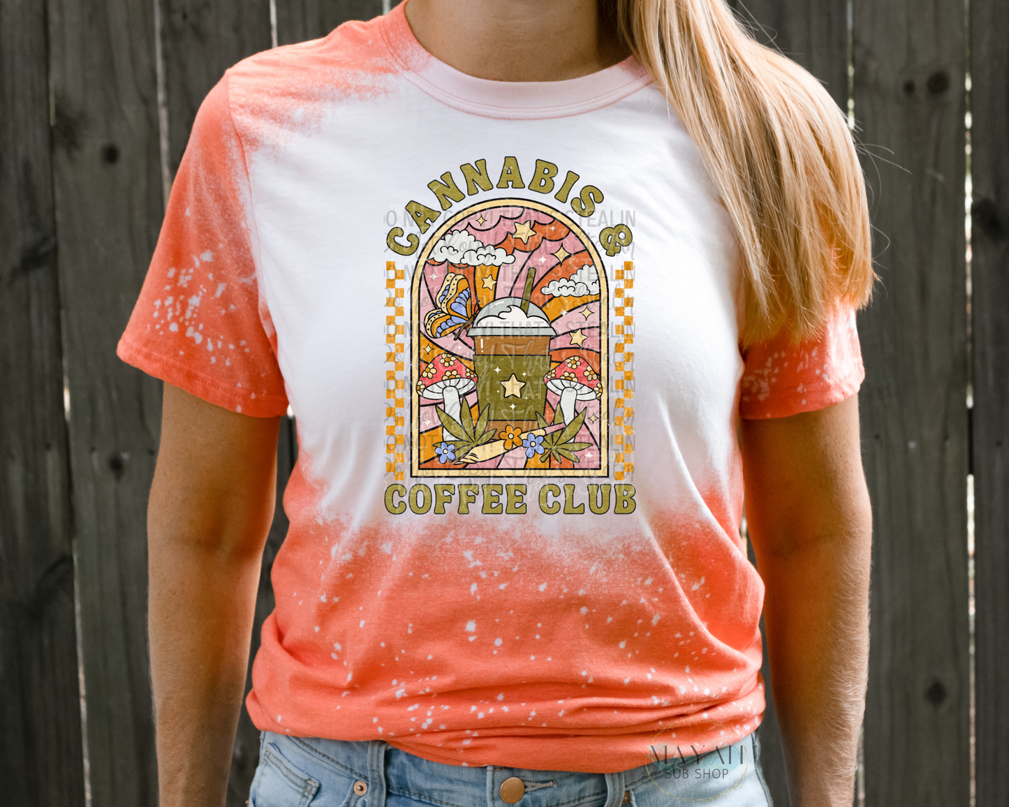Cannabis Coffee Club Bleached Tee - Mayan Sub Shop