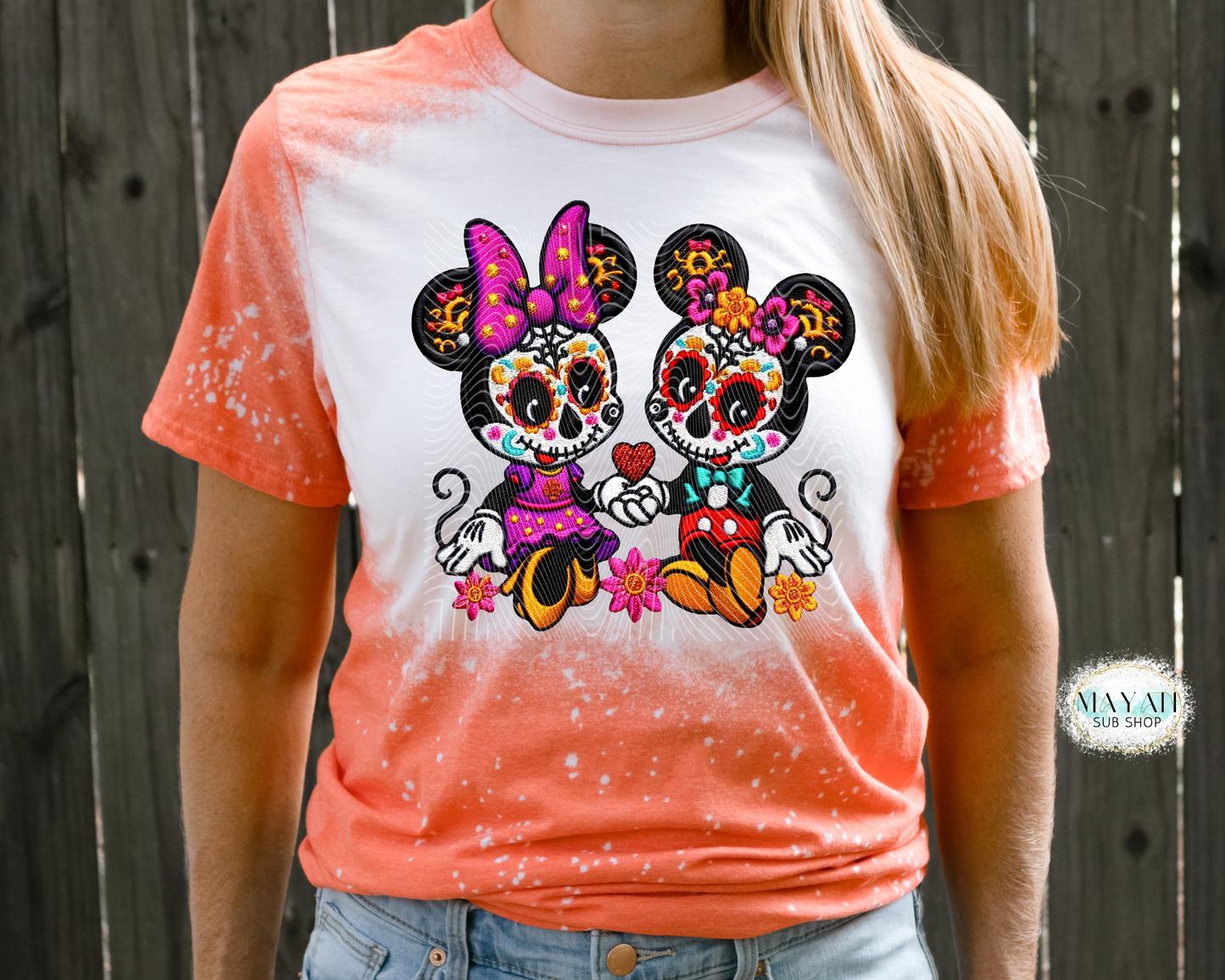 Dia de los muertos mouse heather orange bleached tee. -Mayan Sub Shop