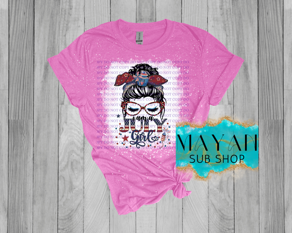 July Girl Patriotic Messy Bun Bleached Shirt - Mayan Sub Shop