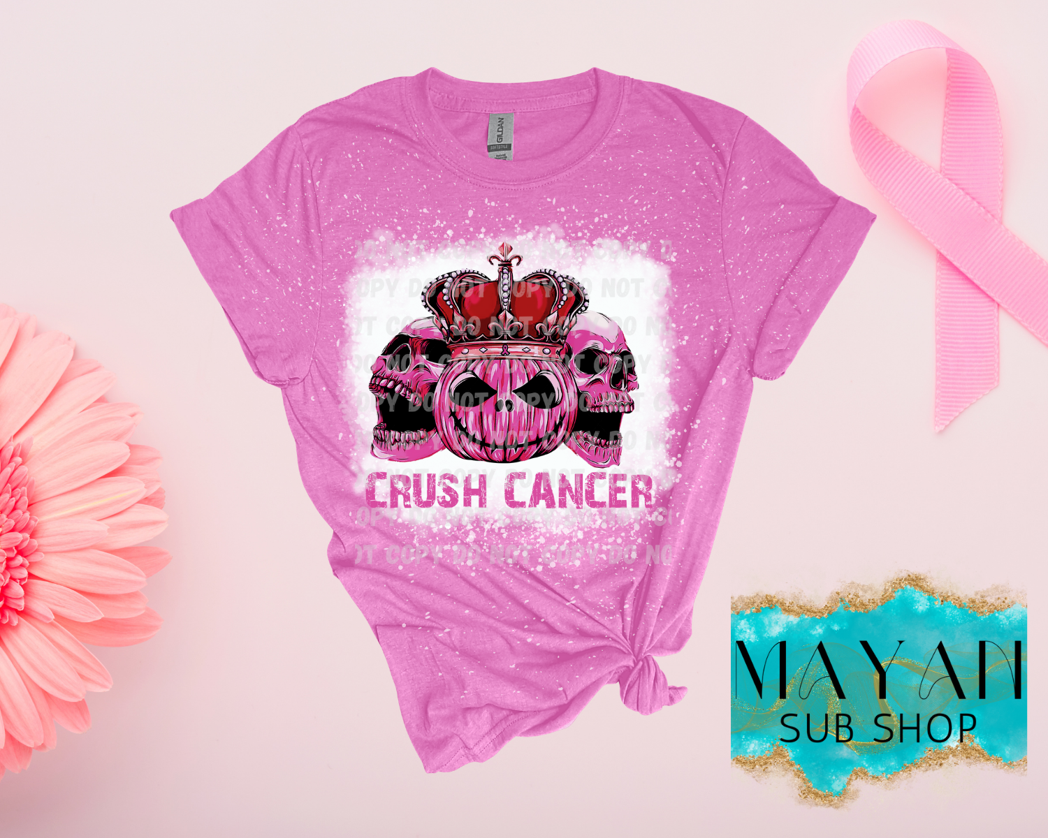 Crush Cancer Bleached Shirt - Mayan Sub Shop