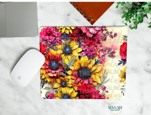 Pink sunflowers mouse pad. -Mayan Sub Shop