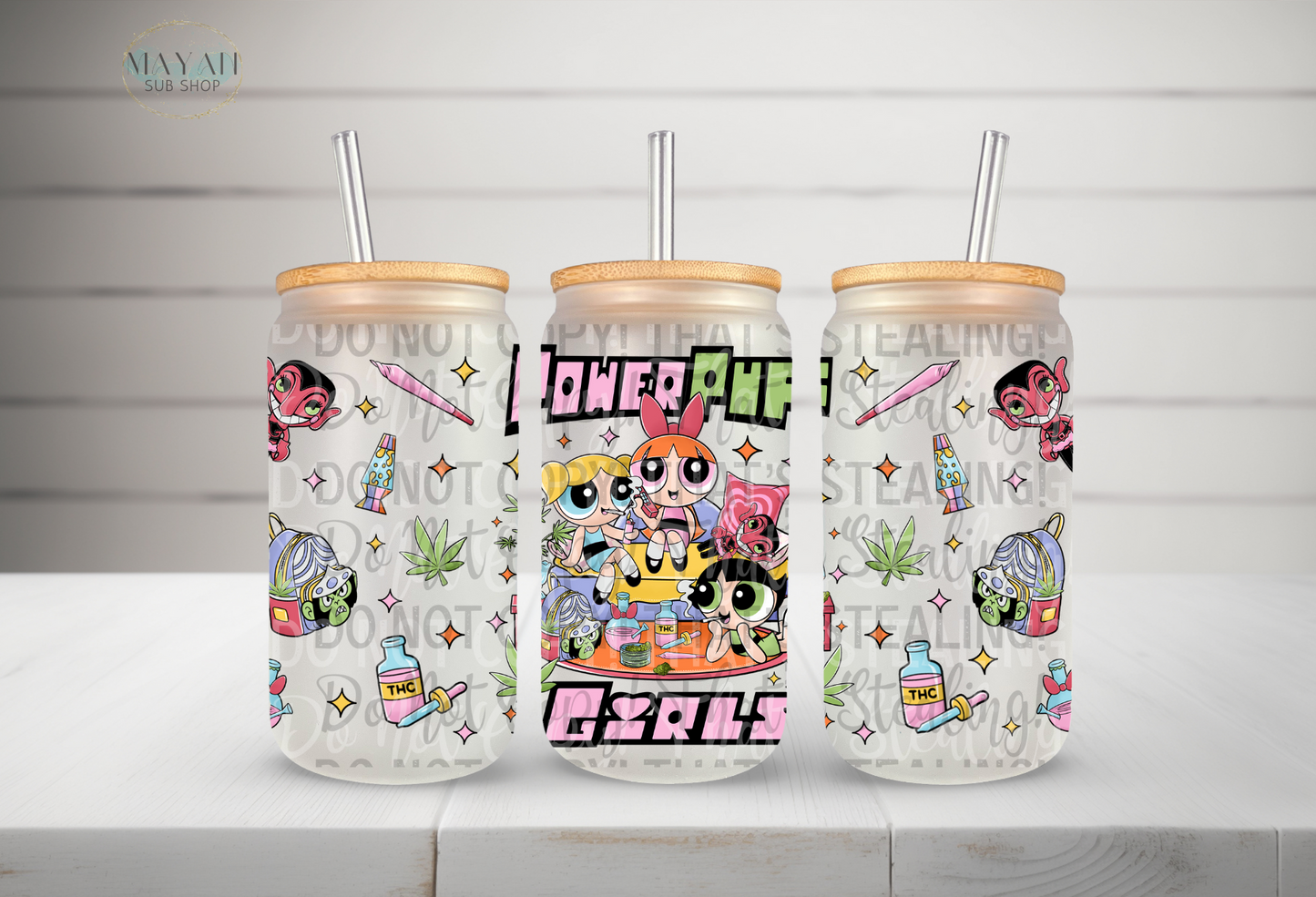 Puff girls frosted glass can. -Mayan Sub Shop