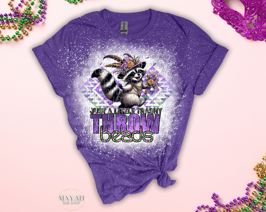 Trashy throw beads in heather purple bleached shirt. -Mayan Sub Shop