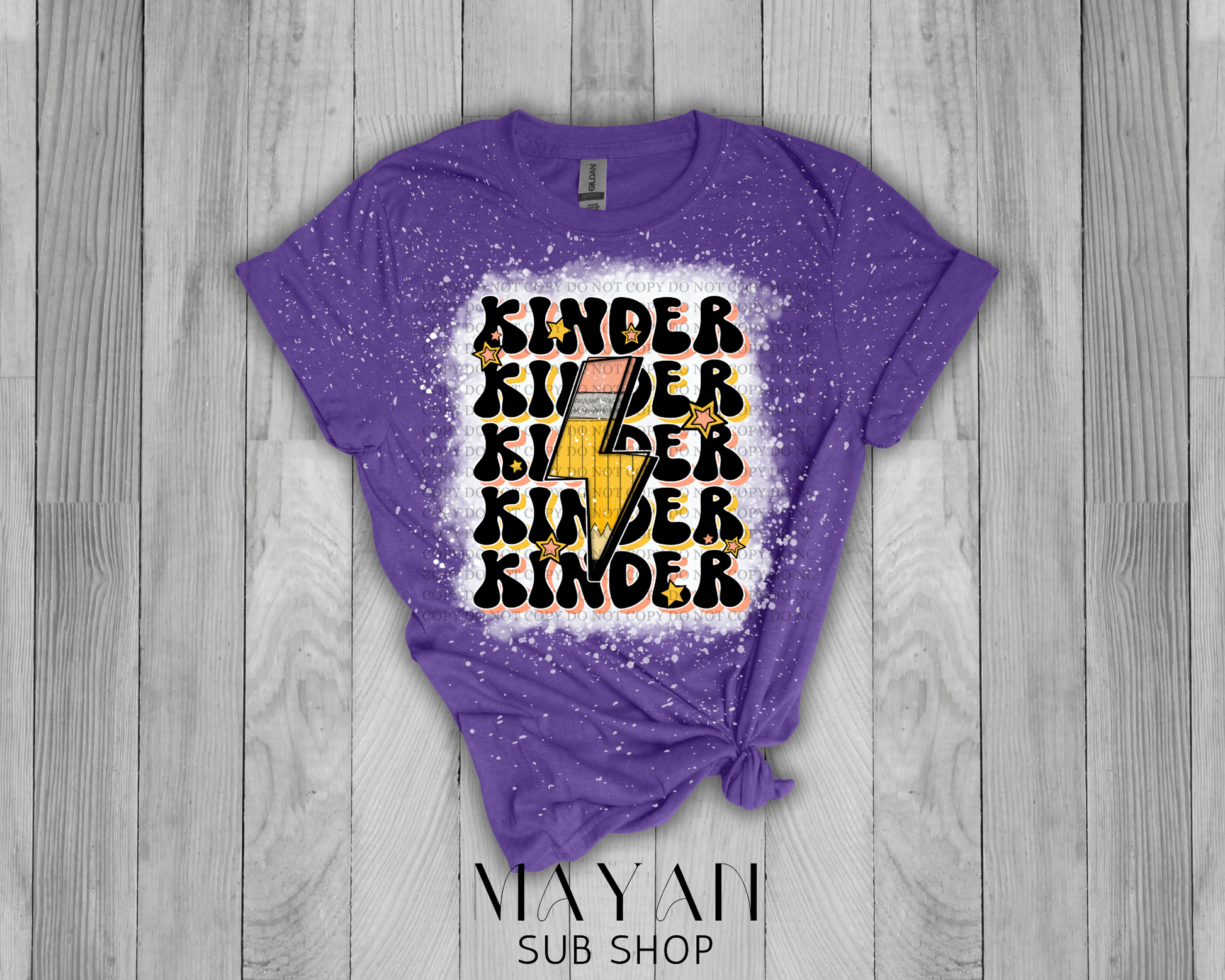 Kinder teacher retro in heather purple bleached shirt. - Mayan Sub Shop