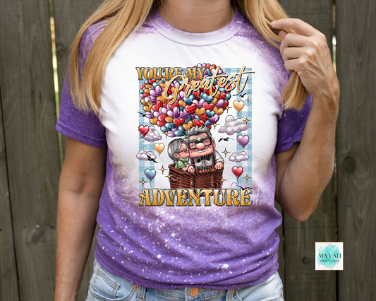 My greatest adventure bleached heather purple shirt. -Mayan Craft Shop