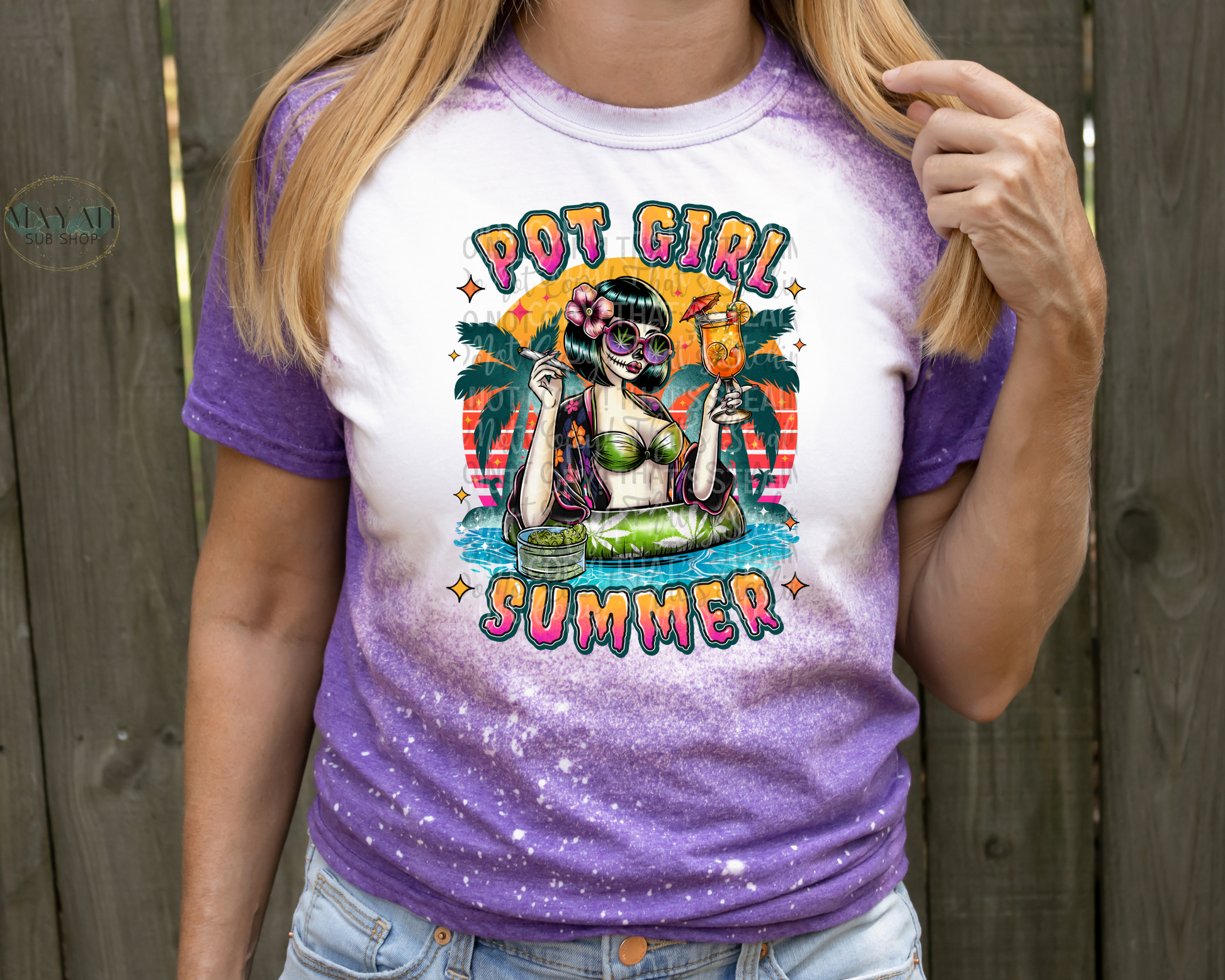 Pot Girl Summer Bleached Tee - Mayan Sub Shop