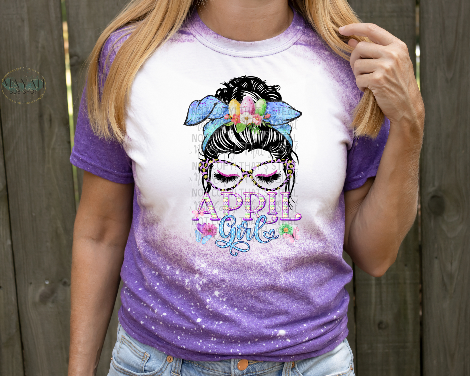 April Girl Messy Bun Bleached Shirt - Mayan Sub Shop