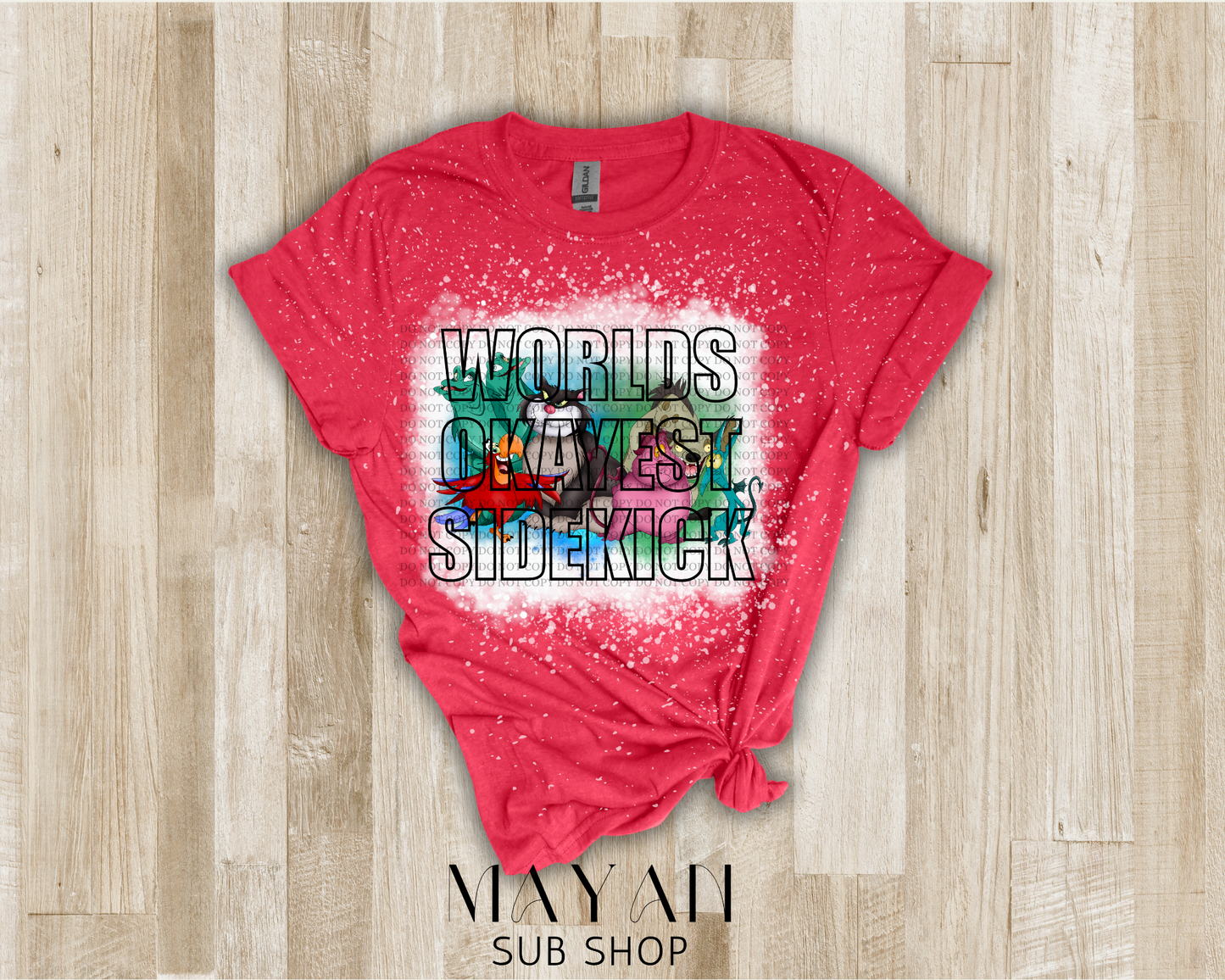 World's okayest sidekicks bleached shirt - Mayan Sub Shop