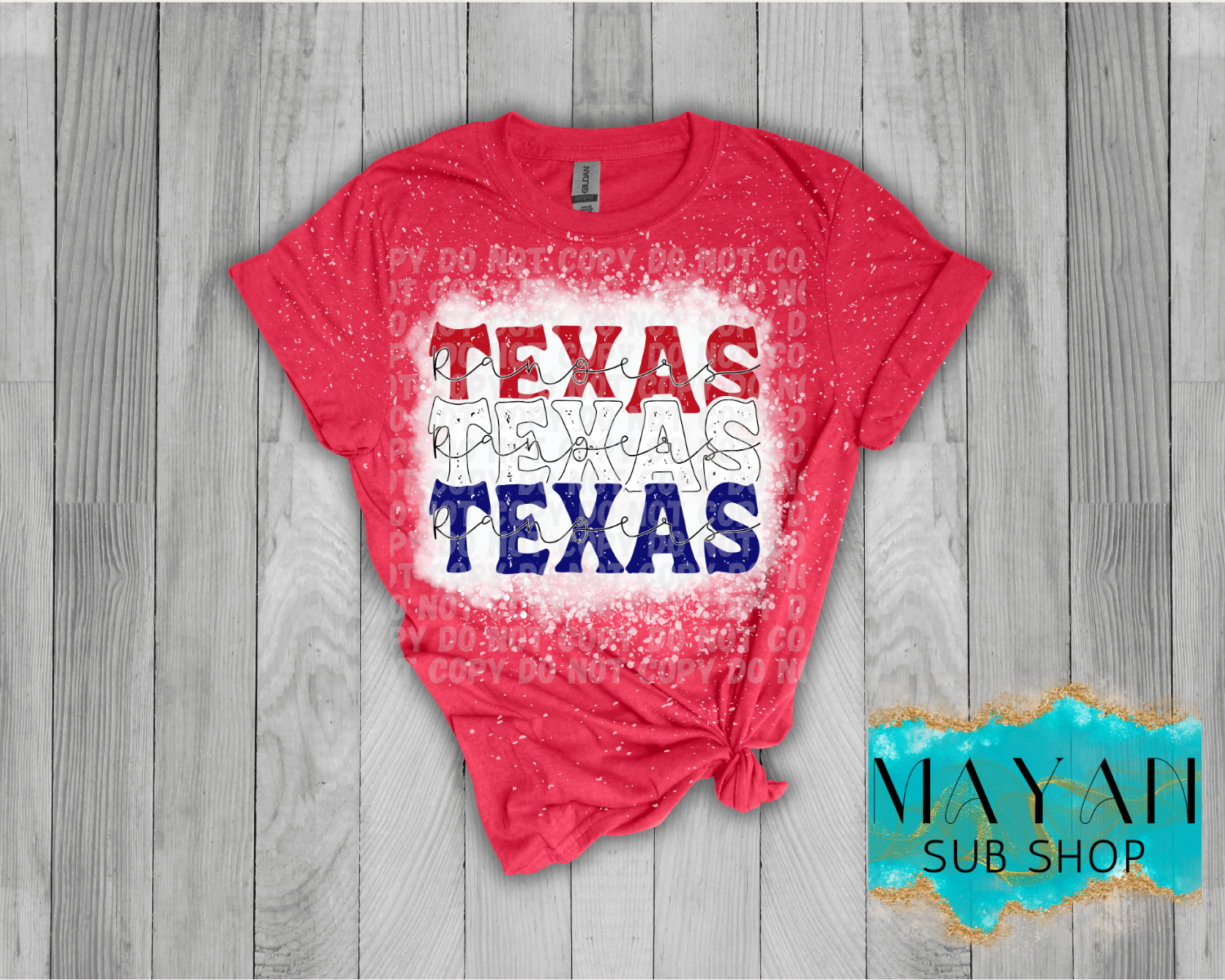 Texas stacked bin heather red bleached shirt. -Mayan Sub Shop