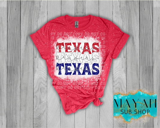 Texas stacked bin heather red bleached shirt. -Mayan Sub Shop