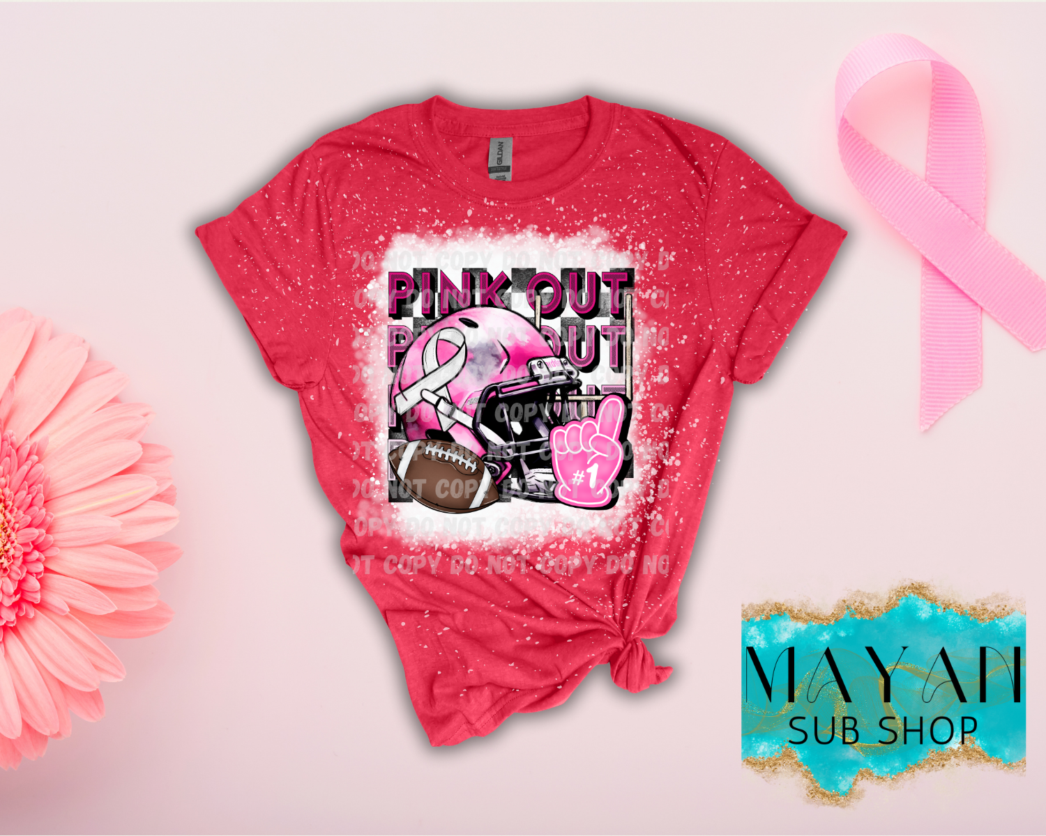 Pink Out Breast Cancer Awareness Bleached Shirt - Mayan Sub Shop