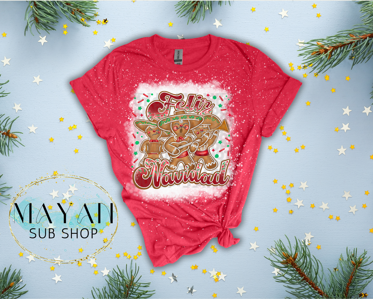 Feliz Navidad Bleached Shirt - Mayan Sub Shop