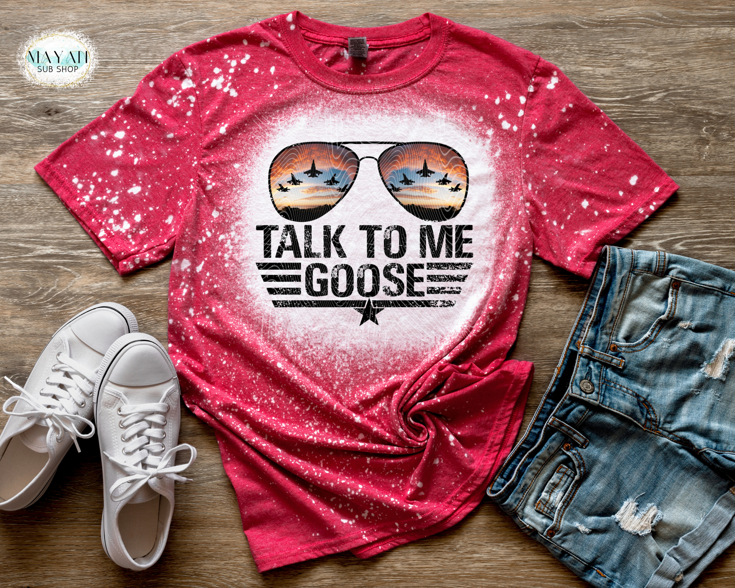 Talk To Me Goose Fighter Jet Glasses Bleached Tee