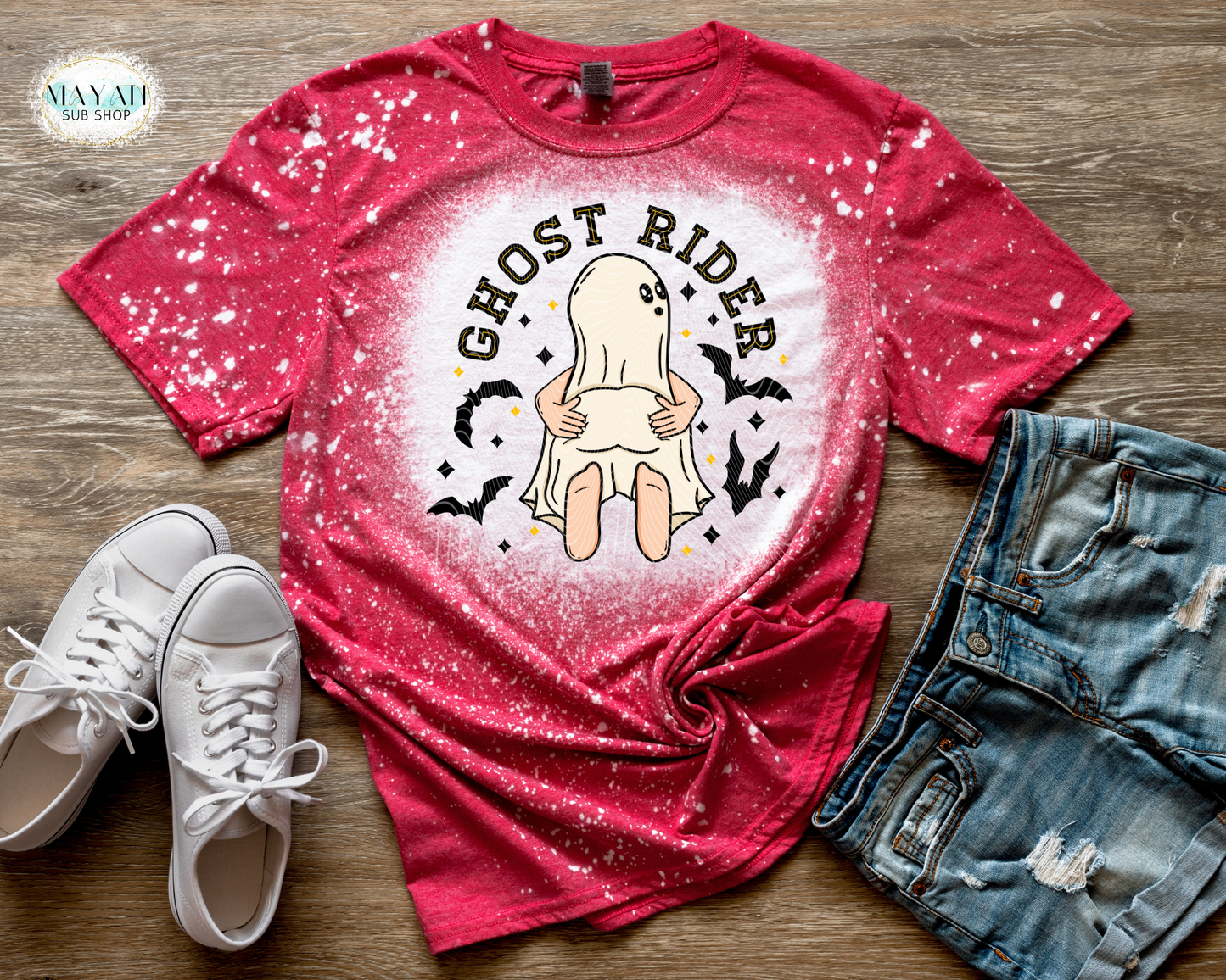 Ghost rider heather red bleached tee. -Mayan Sub Shop