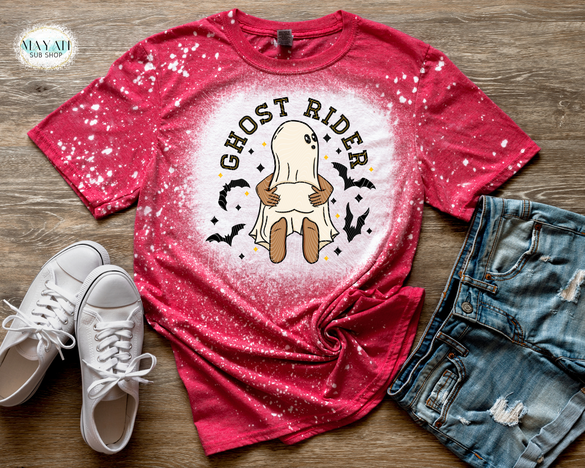 Ghost rider (dark) heather red bleached tee. -Mayan Sub Shop