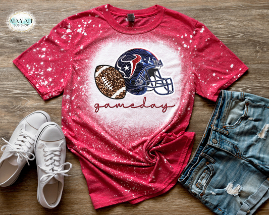 Houston Football Faux Sequin Bleached Tee