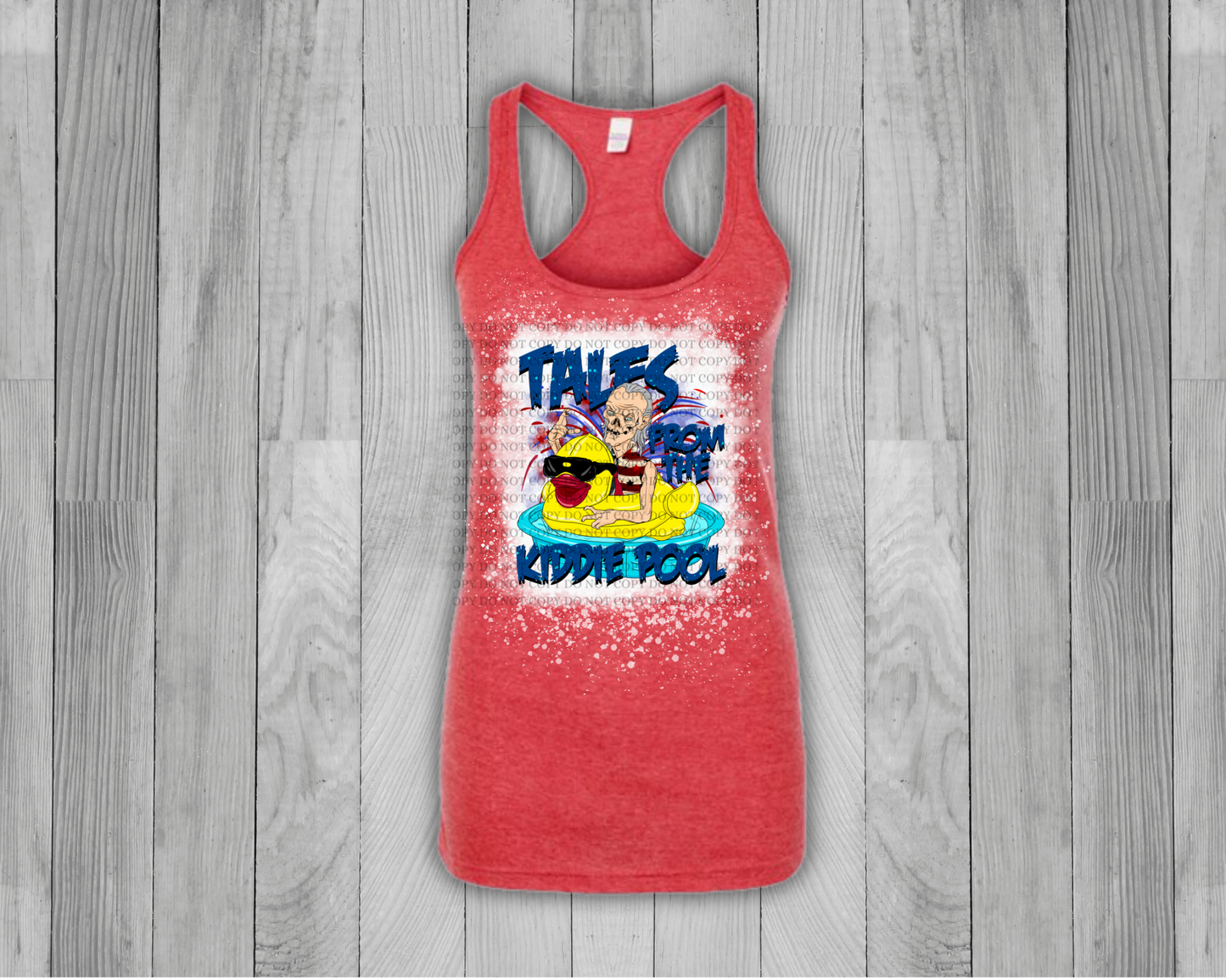 Tales from the kiddie pool in heather red bleached tank top. - Mayan Sub Shop