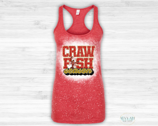 Crawfish season bleached racerback tank. -Mayan Sub Shop