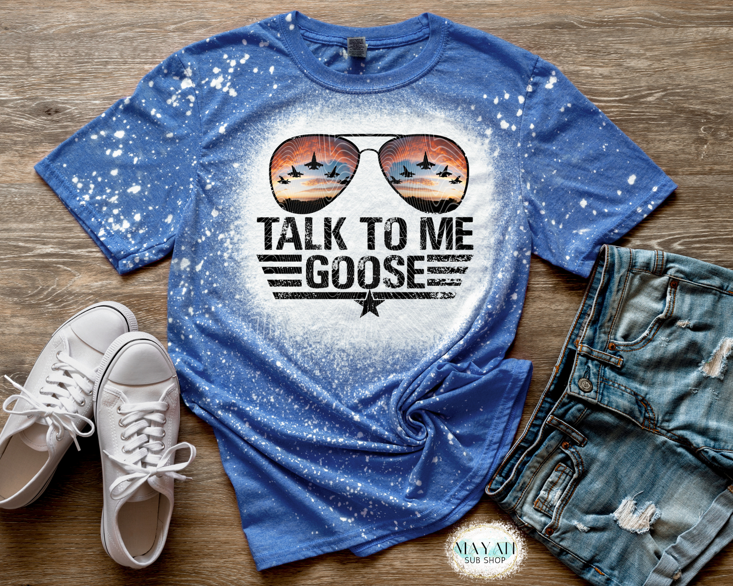 Talk To Me Goose Fighter Jet Glasses Bleached Tee