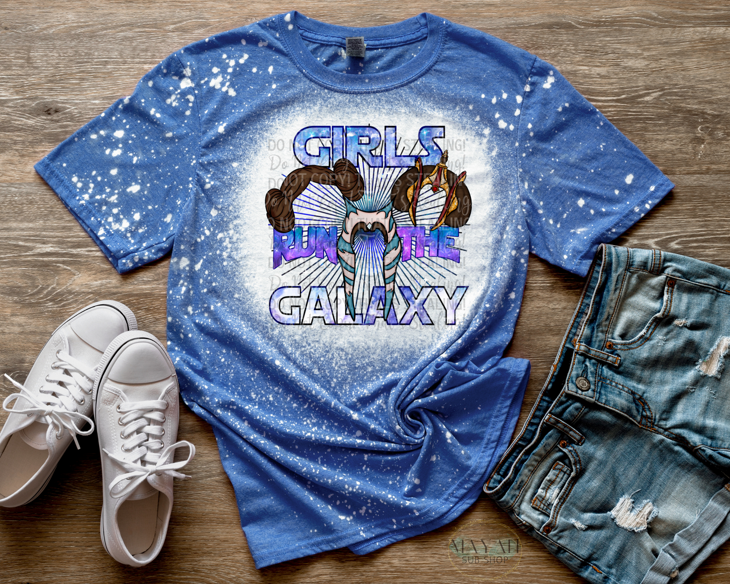 Girls run the galaxy bleached tee. -Mayan Sub Shop