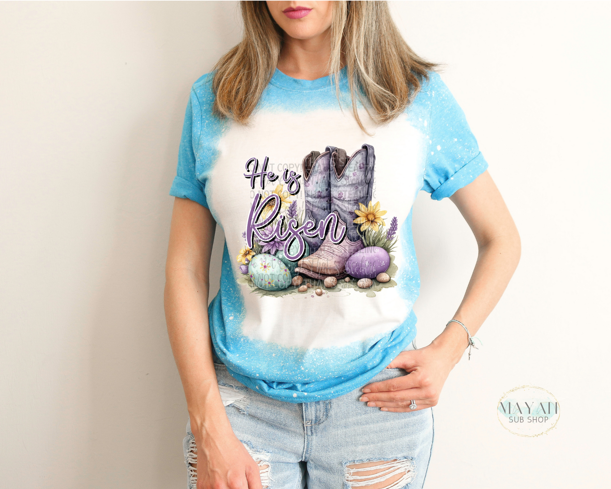He Is Risen Bleached Tee - Mayan Sub Shop