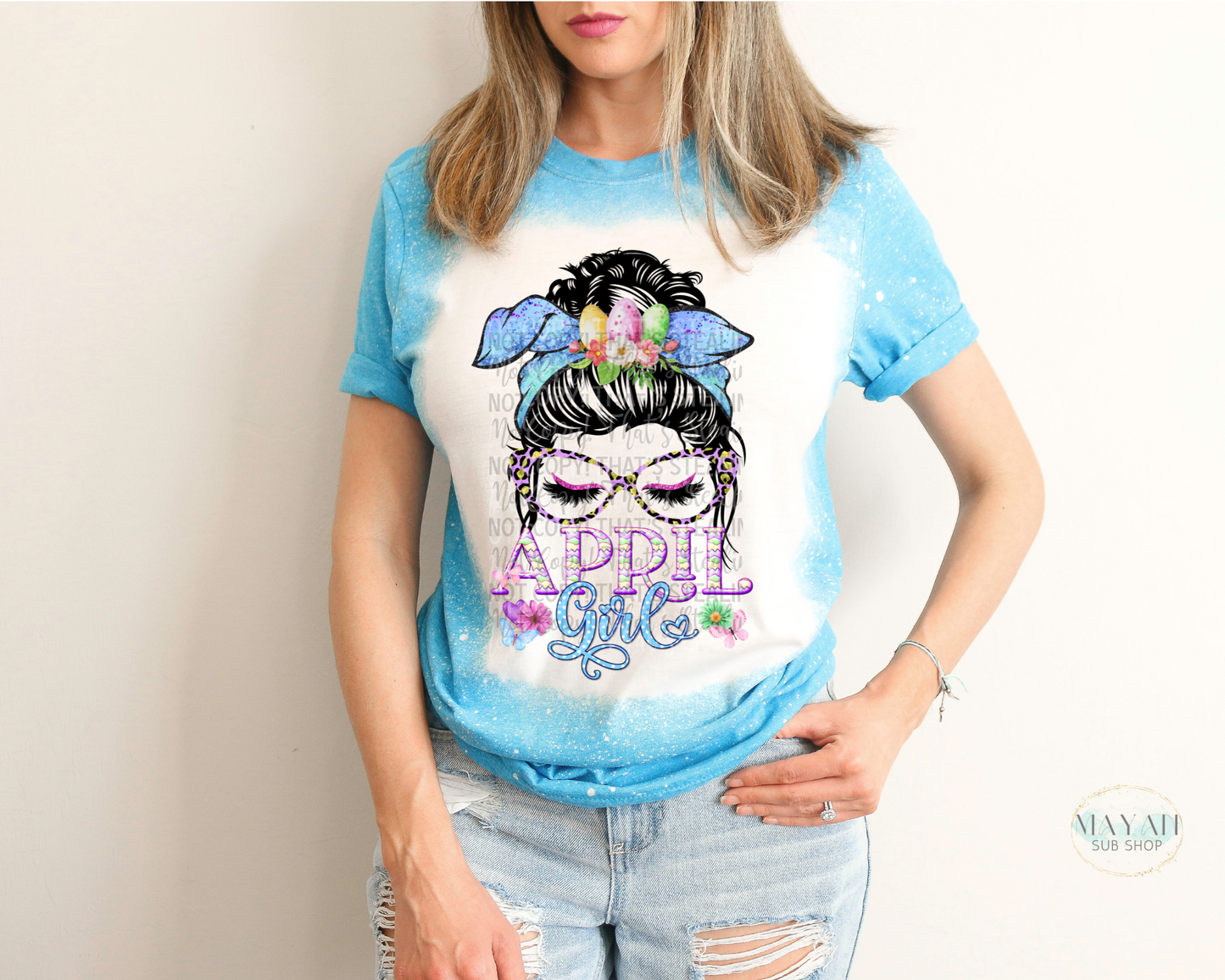 April Girl Messy Bun Bleached Shirt - Mayan Sub Shop