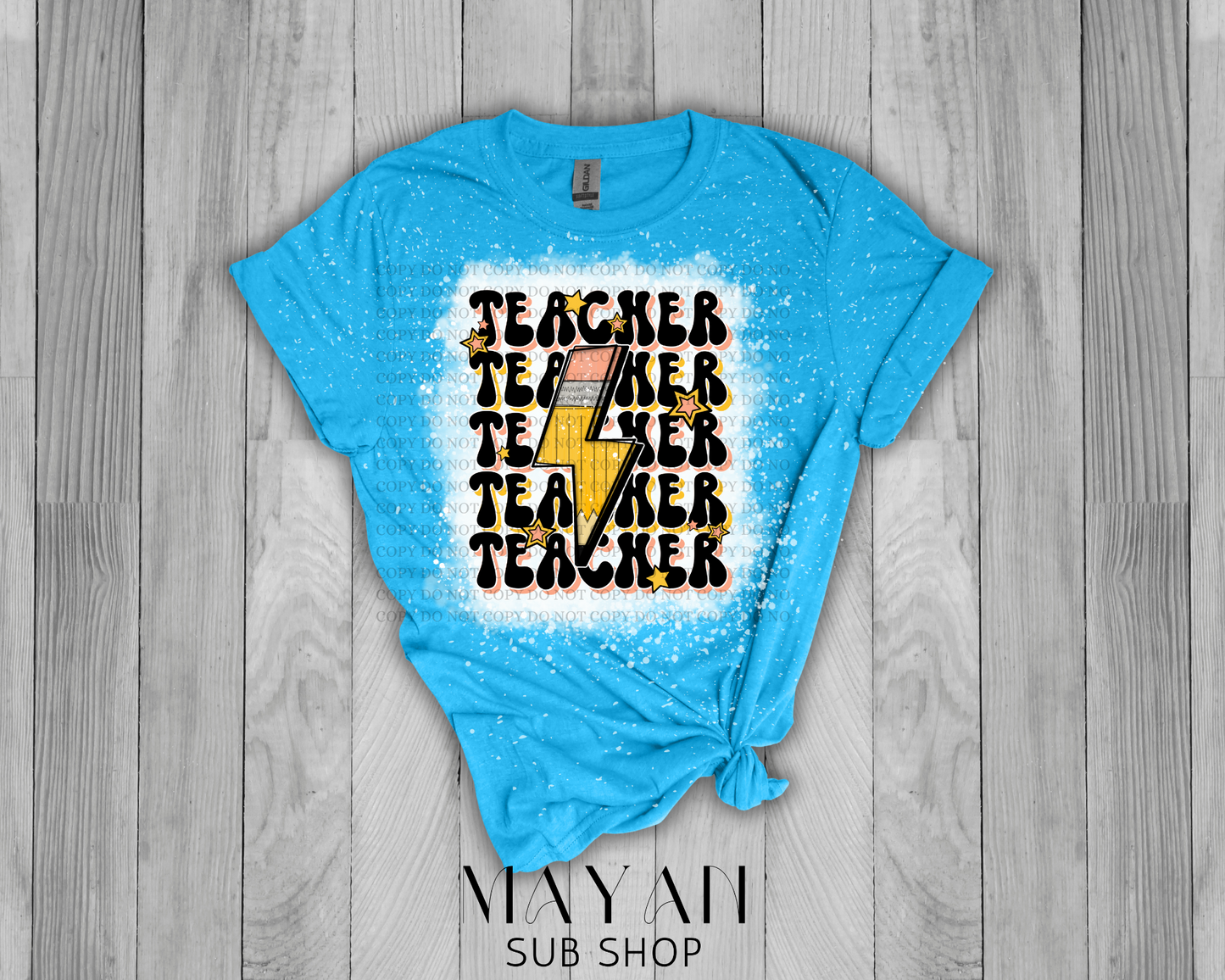 Teacher Stacked Retro Bleached Shirt - Mayan Sub Shop