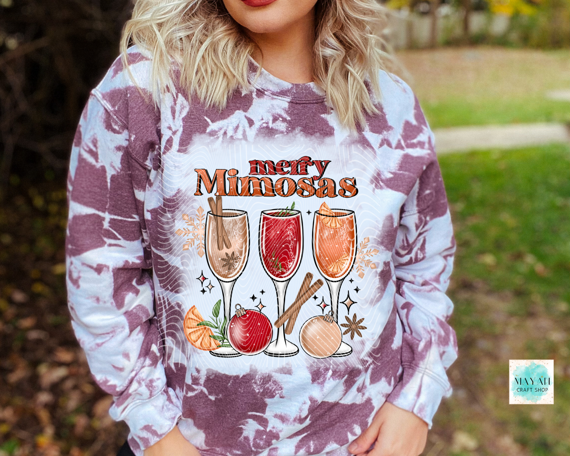 Merry mimosas heather maroon scrounged sweatshirt. -Mayan Sub Shop