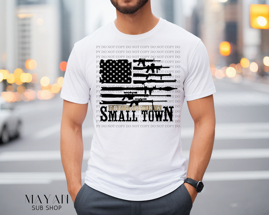 Try it a small town white shirt. - Mayan Sub Shop