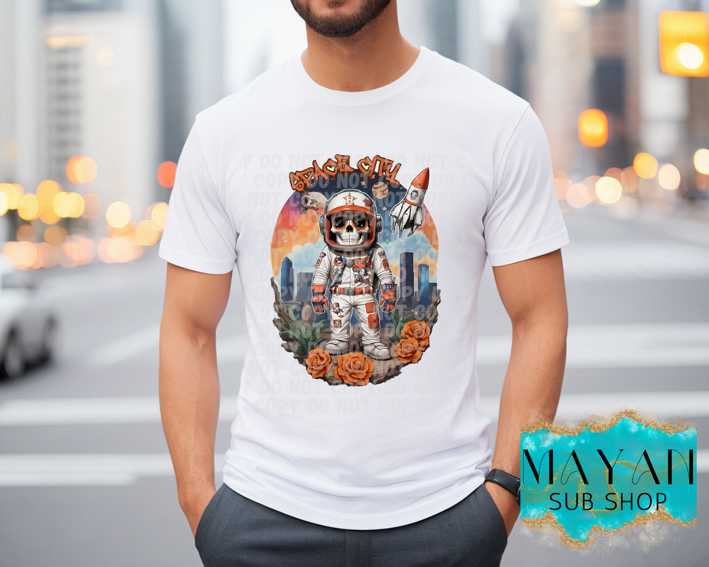 Space city Halloween shirt. -Mayan Sub Shop