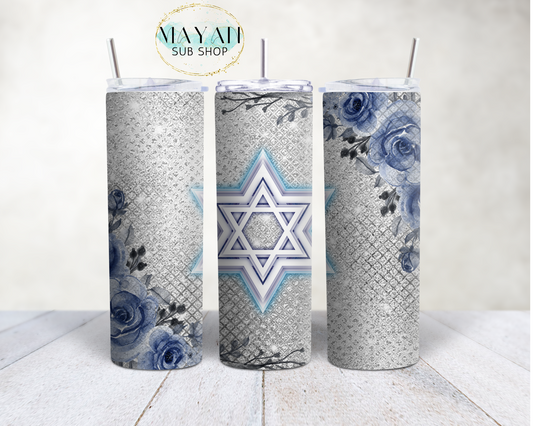 Star of David floral 20 oz. skinny tumbler. -Mayan Sub Shop