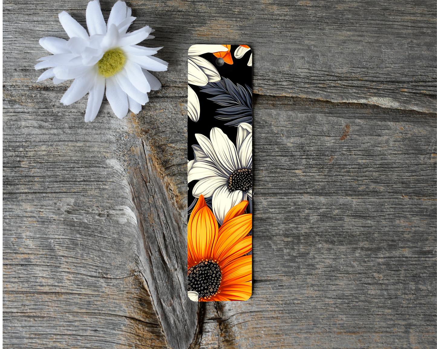 Orange black daisies bookmark. -Mayan Sub Shop