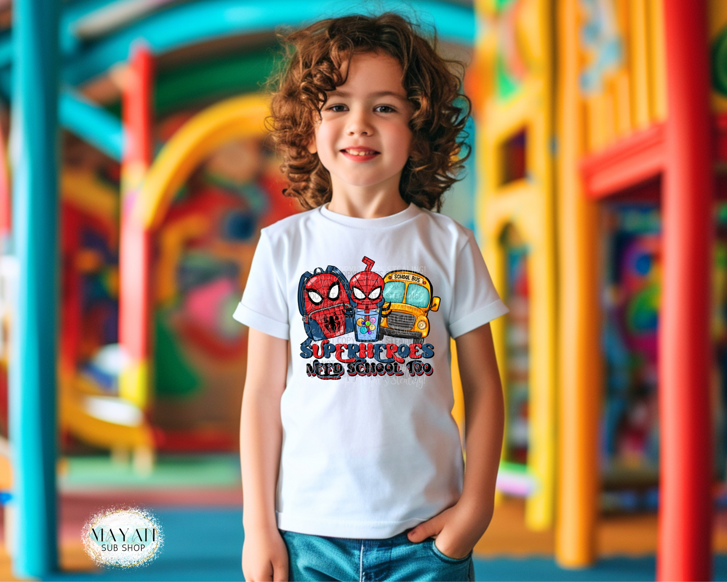 Superheroes need school too kids shirt. -Mayan Sub Shop