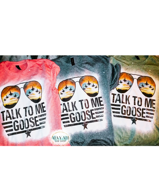 Talk To Me Goose Fighter Jet Glasses Bleached Tee