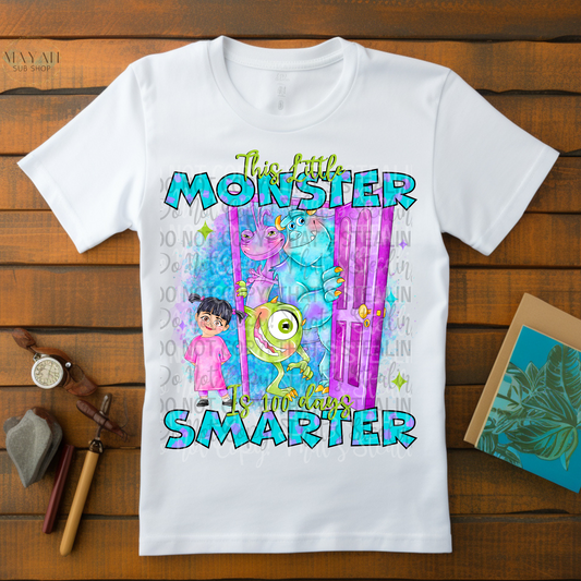 This little monster is 100 days smarter kids shirt. -Mayan Sub Shop