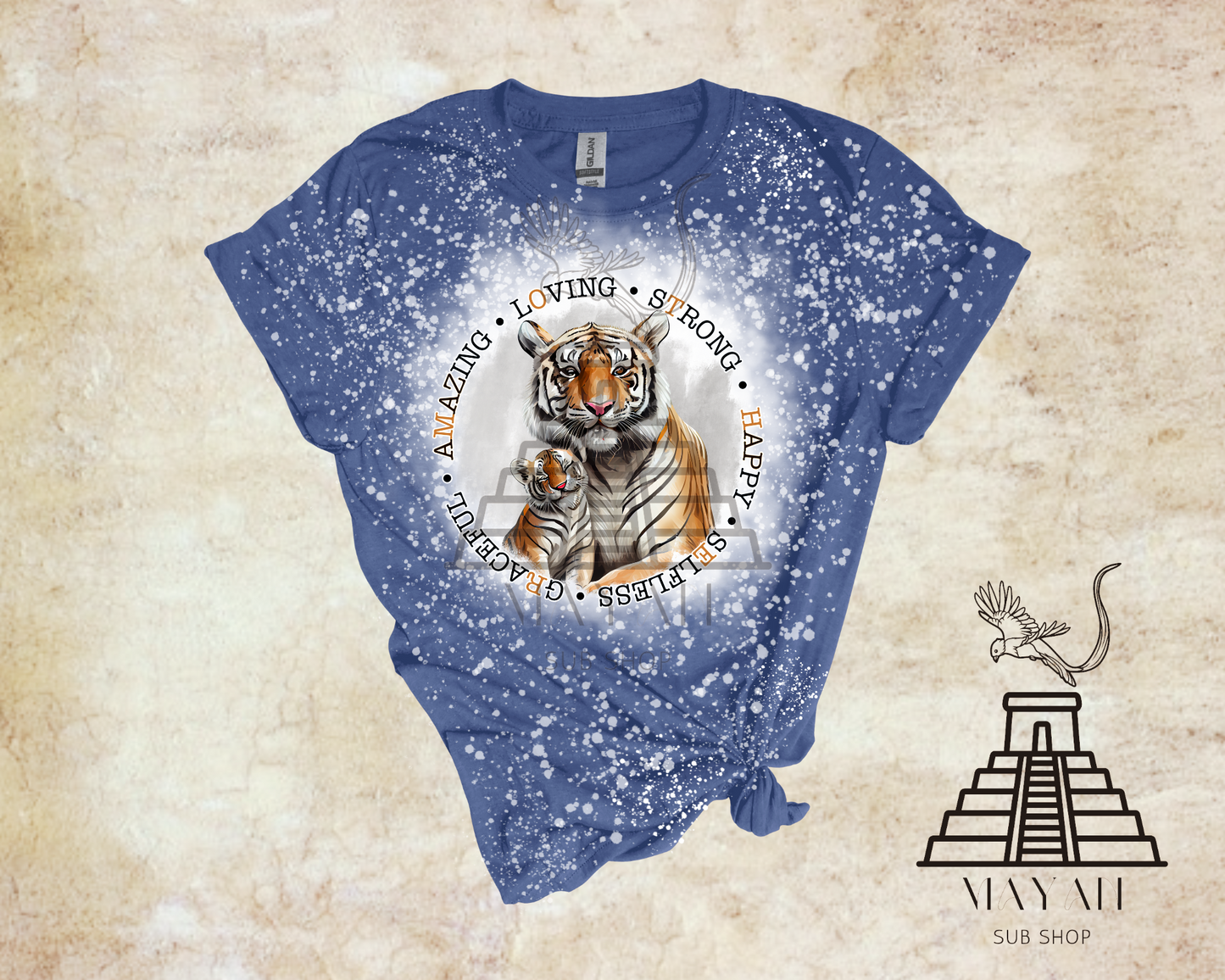 Tiger mother bleached shirt - Mayan Sub Shop
