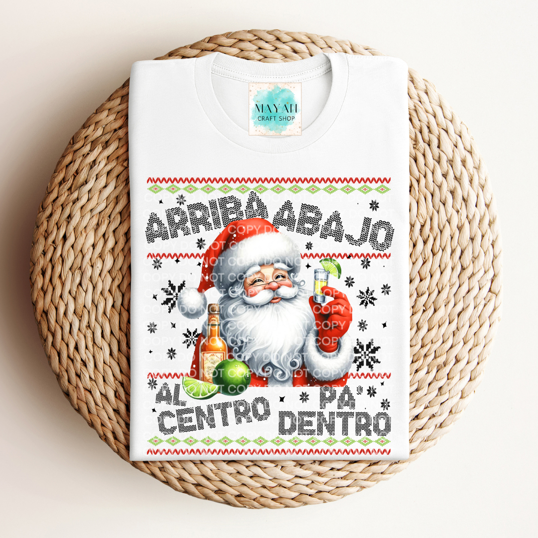 Arriba abajo Santa white shirt. -Mayan Craft Shop