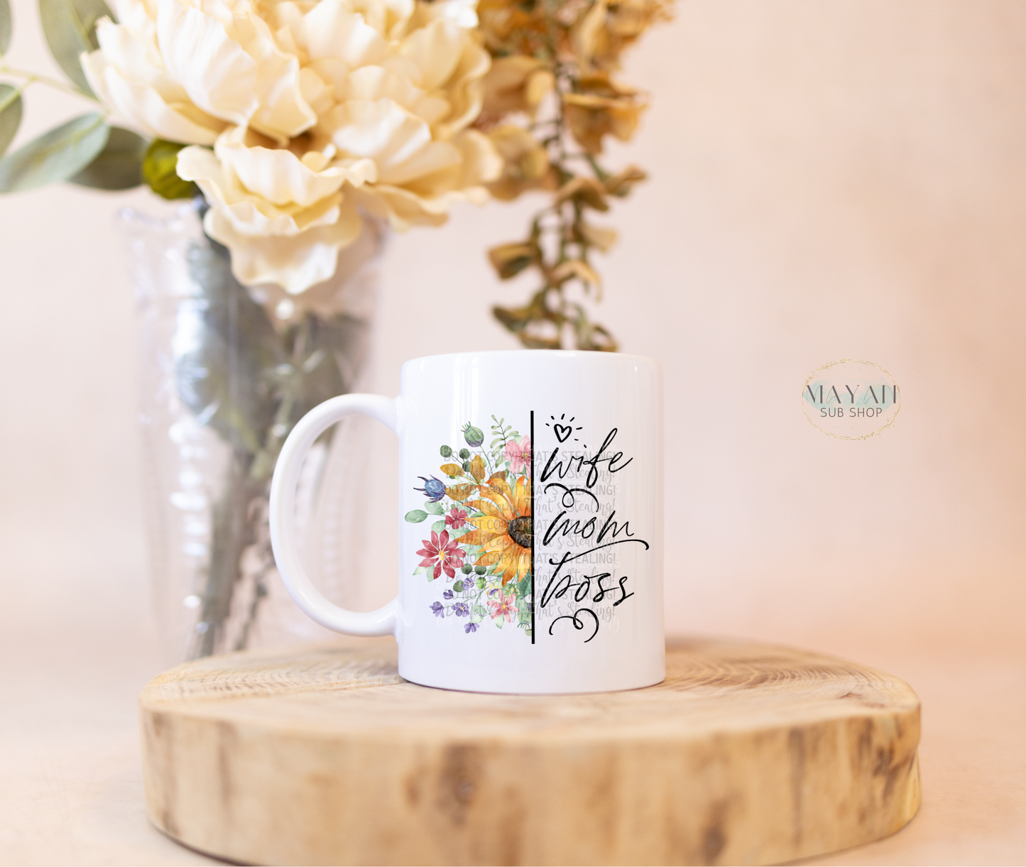 Wife mom boss 15 oz. coffee mug. -Mayan Sub Shop