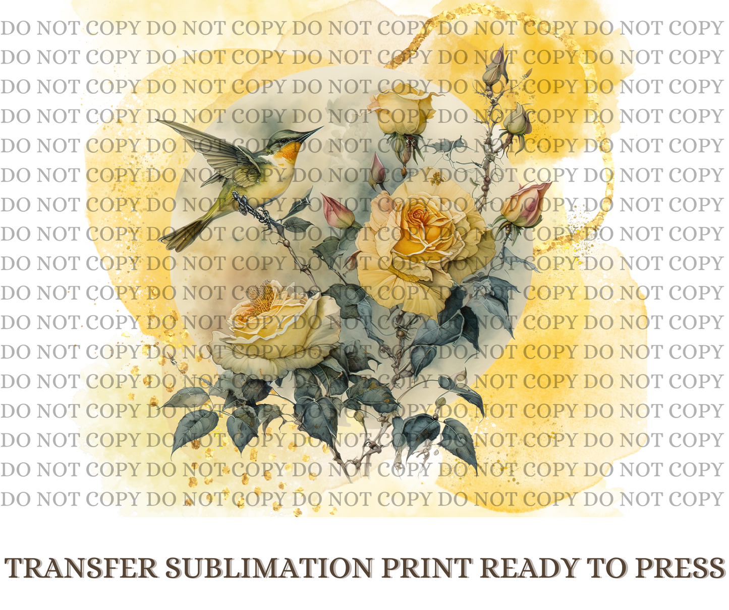 Yellow Rose Bird Tumbler Wrap Transfer Print - Mayan Sub Shop