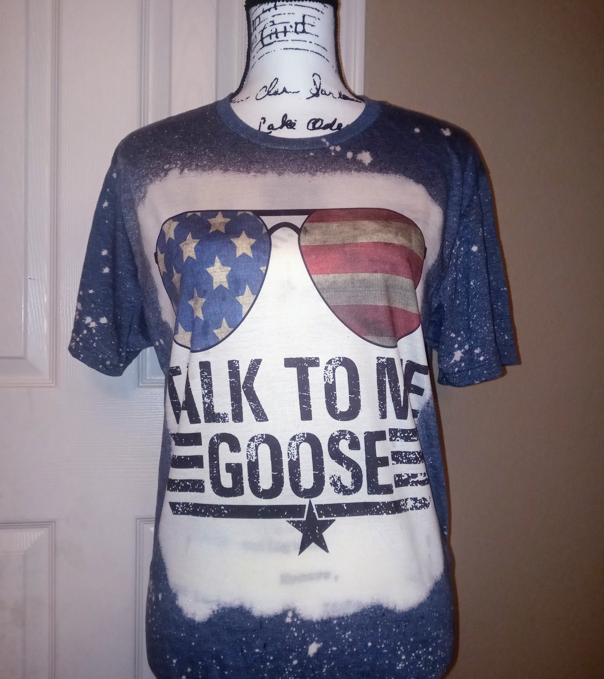Talk to me goose U.S. flag glasses bleached shirt - Mayan Sub Shop
